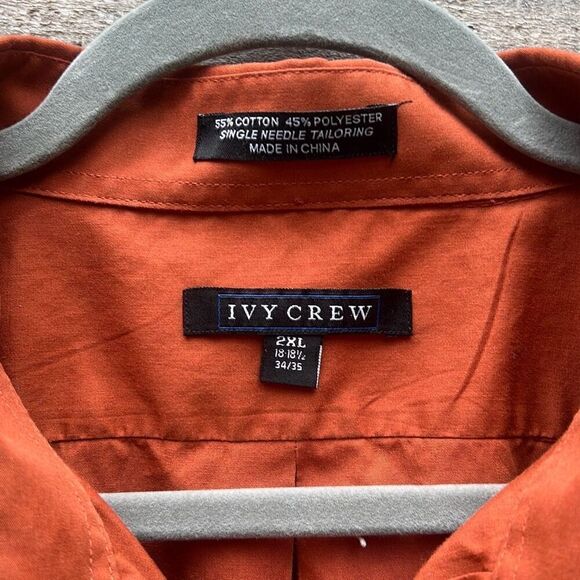 Ivy Crew Men's Rust Brown Single Needle Tailoring Long Sleeve Shirt Size 2XL - Picture 2 of 7